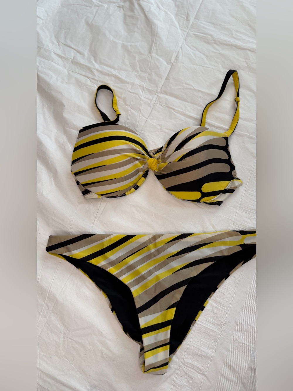 Striped Yellow & Black Women's Bikini Set - Classic Two-Piece Swimwear